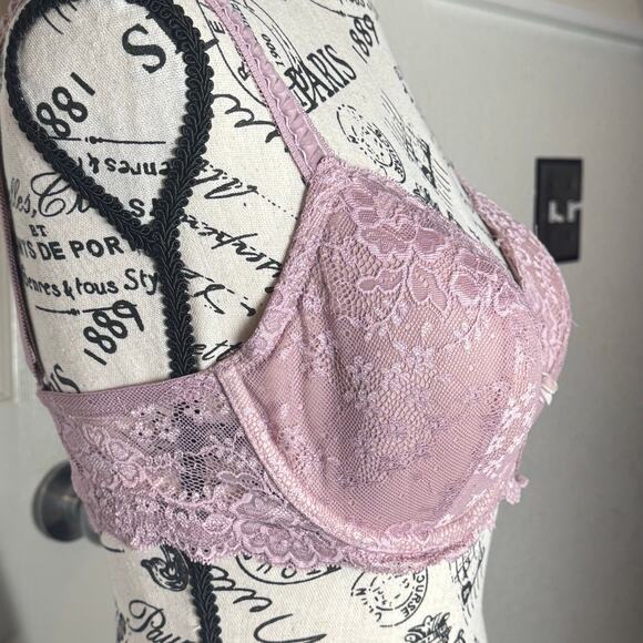 Victoria’s Secret Mauve Purple Lace Demi Coverage Bra 34DD - Y2K Vintage Padded - Picture 7 of 7